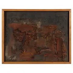 Bram Bogart, BROWN COMPOSITION, c. 1957-59, oil, ash, charcoal and sand on canvas