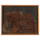 Bram Bogart, BROWN COMPOSITION, c. 1957-59, oil, ash, charcoal and sand on canvas