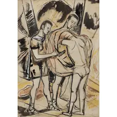 Roy De Maistre, THE PARTING OF HIS GARMENTS, ink, watercolour and gouache on paper