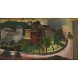 John Aldridge, MEDITERRANEAN VILLAGE, oil on card