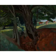 John Aldridge, COWS GRAZING NEAR GREAT BARDFIELD, c. 1970, oil on card