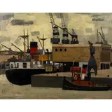 John Copnall, SUNSET DOCKS, 1958, oil on board