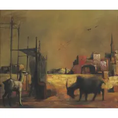 Michael Ayrton, LANDSCAPE WITH GOATS, CUMAE, SOUTHERN ITALY, 1956, oil on canvas