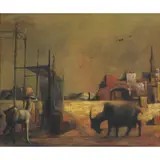 Michael Ayrton, LANDSCAPE WITH GOATS, CUMAE, SOUTHERN ITALY, 1956, oil on canvas
