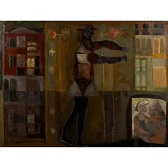 Leonard Rosoman, FIGURE ON STAGE, oil on canvas