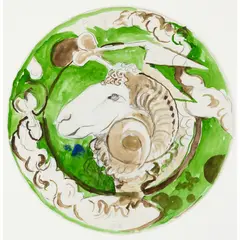 DESIGN FOR A PLATE: RAM'S HEAD, 1973 by Graham Sutherland, initialled and dated in pencil (lower centre), watercolour, gouache and pencil on paper, sold Apr 2024