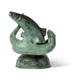 SALMON AND OTTER by Laurence Broderick, verdigris bronze, an artist's cast aside from the edition, sold Apr 2024