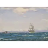 Patrick Downie, THE GREEN BARQUE OFF TURNBERRY LIGHT, watercolour