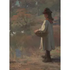 William Pratt, FEEDING THE DUCKS, oil on canvas