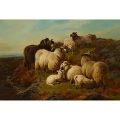 William Watson, SHEEP GRAZING BY A MOUNTAIN STREAM, oil on canvas
