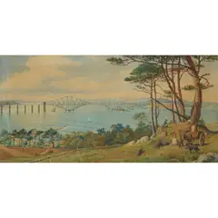 Tristram Ellis, FORTH RAIL BRIDGE FROM ABOVE DALMENY, watercolour