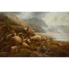 Robert Watson, SHEEP GRAZING ON A HILLSIDE, oil on canvas