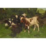 David Gauld, CALVES BY A WATERBUTT, oil on canvas