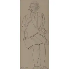 James Cowie, STUDY OF A SCHOOLGIRL, pencil on buff paper