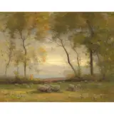 William Miller Frazer, IN TWILIGHT, SHEEP GRAZING IN EAST LOTHIAN, oil on canvas