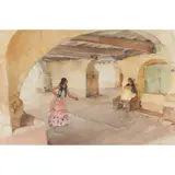 William Russell Flint, GYPSIES IN A CELLAR, watercolour