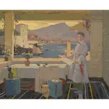 James Beattie Michie, CAP-FERRAT FROM THE BALCONY, oil on board