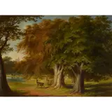 James Giles, DEER IN WINDSOR GREAT PARK , WINDSOR CASTLE IN THE DISTANCE, oil on board