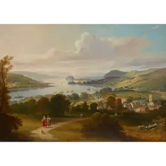 Thomas Dudgeon, A PANORAMIC VIEW: THE CLYDE, DUMBARTON ROCK IN THE DISTANCE, oil on canvas