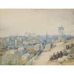 David Roberts, A PANORAMIC VIEW OF EDINBURGH FROM CALTON HILL, watercolour