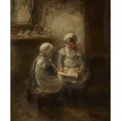 Robert Gemmell Hutchison, LEARNING TO READ, oil on canvas