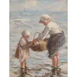 Robert Gemmell Hutchison, YOUNG FISHERGIRLS, oil on board