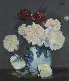 George Leslie Hunter, PEONIES IN A BLUE AND WHITE VASE