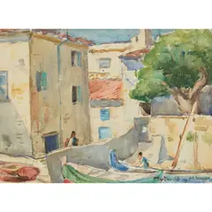 John Maclauchlan Milne, HARBOUR SCENE, SOUTH OF FRANCE, watercolour