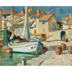 John Maclauchlan Milne, WINE BOATS, ST. TROPEZ, oil on canvas
