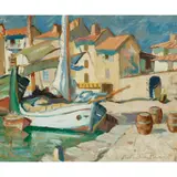 John Maclauchlan Milne, WINE BOATS, ST. TROPEZ, oil on canvas