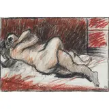 Peter Howson, EMBRACING COUPLE - `1982, charcoal and crayon