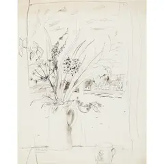 David McClure, JUG AND MUG IN THE WINDOW, 1955, ink study on paper