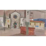David McClure, SQUARE AND CHURCH, FIESOLE, Gouache with pastel