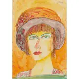 John Bellany, WOMAN IN A HAT, pencil and watercolour