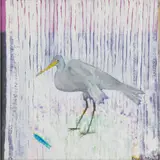 David Michie, HERON AND BLUE FISH, oil on canvasboard