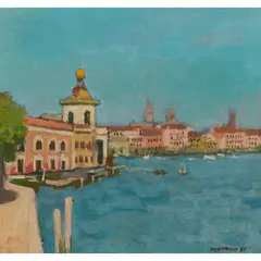 Alberto Morrocco, VIEW OF VENICE, 1981, oil on board