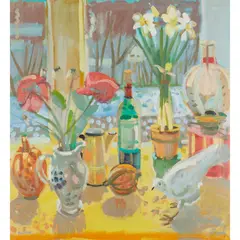 Glen Scouller, STILL LIFE: EARLY SPRING, oil on canvas