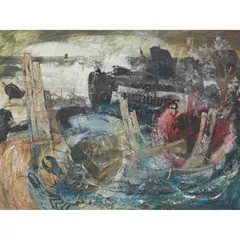 HEBRIDES: SEA WRACK AND ROCK POOL by Ian Fleming, 1972, oil on board, sold Aug 2023