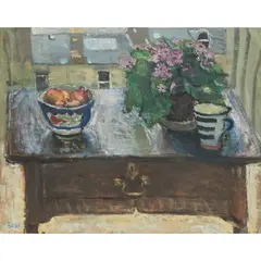 WINDOW TABLETOP by John G. Boyd, oil on canvas, sold Aug 2023
