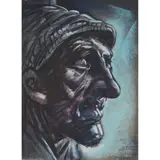 Peter Howson, STUDY FOR ONE OF THE EXECUTIONERS, pastel on dark paper