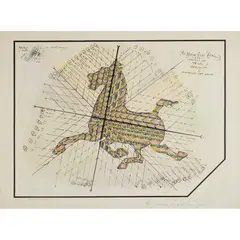 Paul Neagu, THE FLYING HORSE, 1974, Hand-coloured lithograph, 44/75