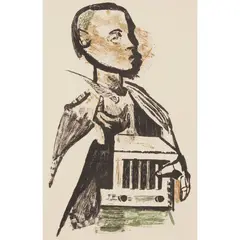 Robert Colquhoun, BOY WITH BIRDCAGE, 1951, Lithograph, ed. 30