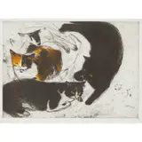 Elizabeth Blackadder, THREE CATS, 1992, Etching and aquatint, 5/50