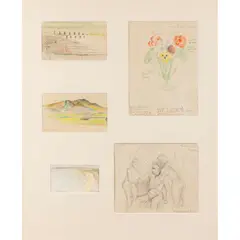 Gluck, Five Studies, circa 1968-70, pencil and coloured crayons