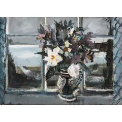 Rowland Suddaby, Still Life by Window, 1945, oil on paper on board