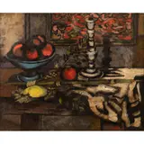 Jankel Adler, Still Life with Candlestick - Preparations for the Sabbath, oil on board