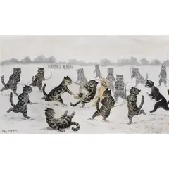 Louis Wain, Hockey, circa 1904, ink, watercolour, gouache and pencil on wove paper on Artist's prepared board