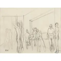 Keith Vaughan, Figures in an Interior, pencil on paper