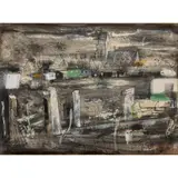 John Piper, Town, Church and Holiday Camp, Rhyl, Wales, ink, watercolour and gouache on paper
