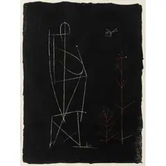 Robert Adams, Untitled (Figure, Tree, Bird), 1949, lithograph with possible hand-colouring